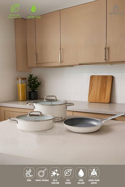 Amboss 5 Piece Ideal Fireproof Nonstick Ceramic Cookware Pan Set White