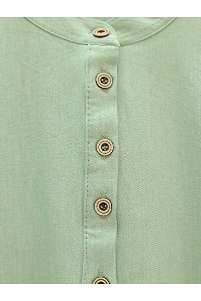 Modamorfo Half Buttoned Elastic Collar Linen Suit - Water Green