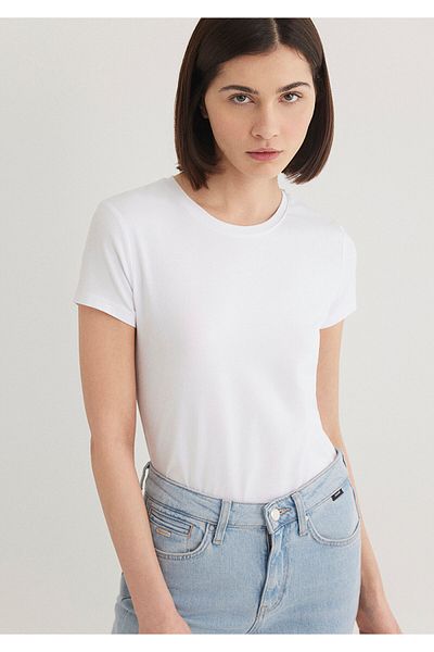 Mavi Weißes Stretch-Basic-T-Shirt - Body Sitting Cut162767-620
