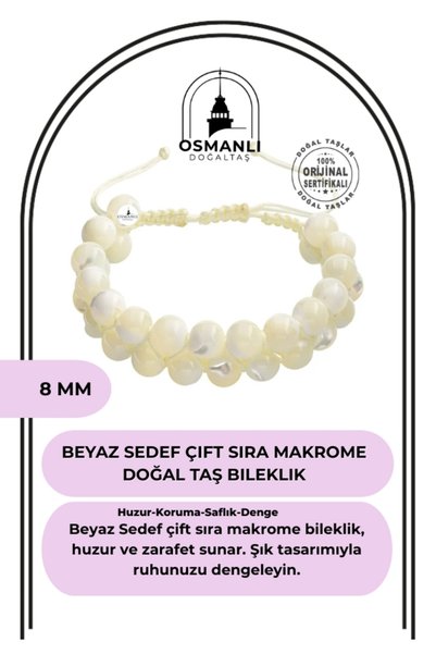 OSMANLI DOĞAL TAŞ White Mother of Pearl 8mm Double Row Macrame Natural Stone ...