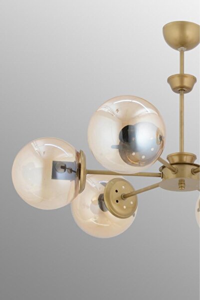 İstanbul Avize Nisa 6'lı Eskitme Sarı Glop Camlı Avize