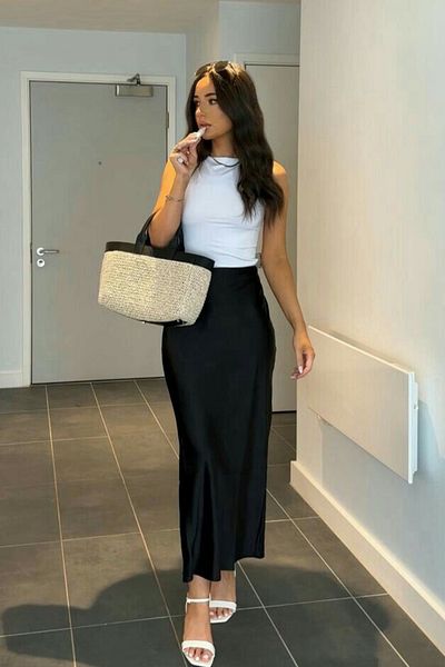 thesunfyre FEMEII Fusta elegantă de vară din satin de lungime midi