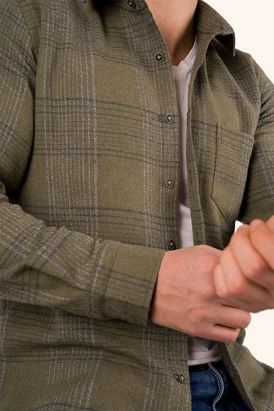 Etikmen Χακί ριγέ Slimfit Χειμερινό πουκάμισο ξυλοκόπο με κουτί δώρου