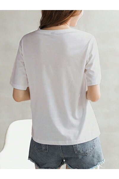 DUBU BUTİK Μπλουζάκι Face The Sun - Μπλουζάκι με κοντό μανίκι με λευκή στάμπα Oversize