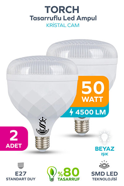 ŞANLED 50W KRİSTAL Tasarruflu E27 Beyaz Işık Torch Led Ampul-1-2-4-6-8-10 Ade...