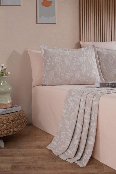 Elart Mokka Linen Look Bedspread Pique Set 3 Pieces Double Ecru