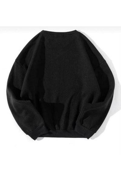 DUBU BUTİK Anime Toroto Design Sweatshirt - Black Printed Oversize Thick Winter Crew Neck