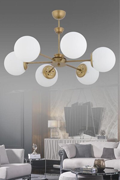 İstanbul Avize Nisa 6'lı Eskitme Beyaz Glop Camlı Avize