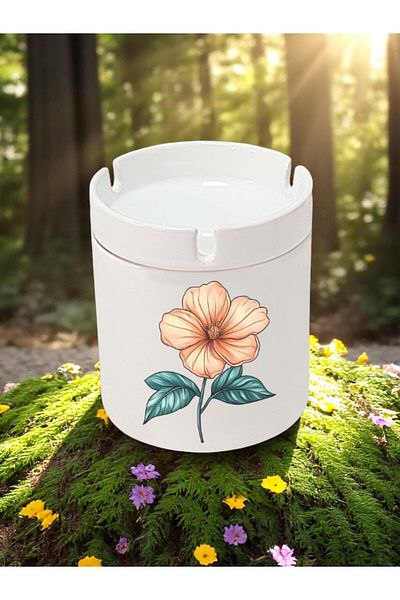 lili hediyelik Flower Printed 3-Piece Ceramic Ashtray Ash Tray - Birthday Gift for Men and Women