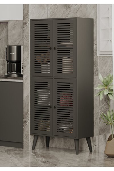 enwood Deneb Mdf Gri 4 Kapaklı (panjur Kapak) Ahşap Ayaklı Kiler Dolabı