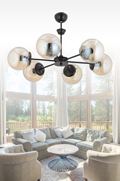 İstanbul Avize Nisa 6'lı Siyah Glop Camlı Avize