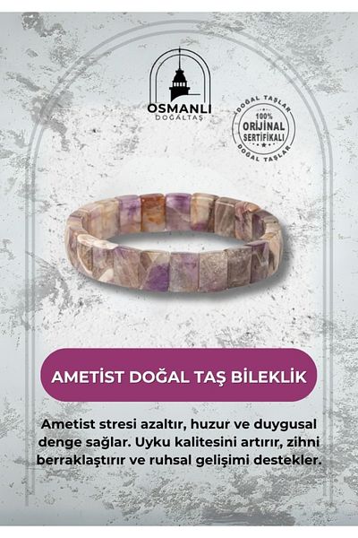 OSMANLI DOĞAL TAŞ Amethyst Natural Stone Square Cut Wide Cut Bracelet