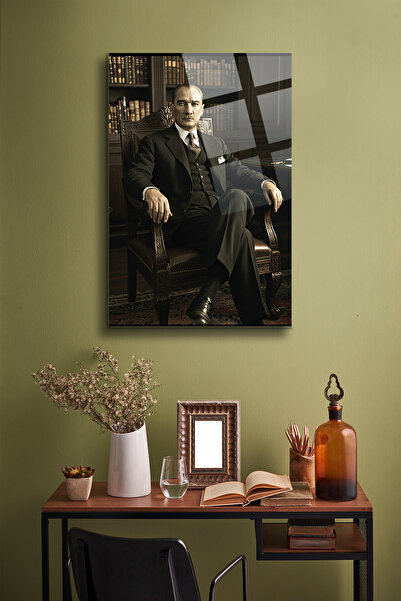 Alcor Atatürk Cam Tablo - Portre - Cam Tablo - Duvar Dekoru - Atatürk Portresi - Kaliteli Baskı Ata029