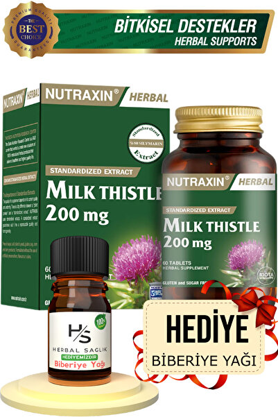 Nutraxin Milk Thistle (DEVE DİKENİ) 200mg Ekstresi Içeren 60 Adet Tablet Hrblsglk Biberiye Yağı (HEDİYE)
