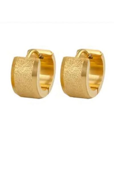 Siya Silver Non-Tarnish Steel Gold Color Unisex Sandy Minimal Earrings-13.5 mm