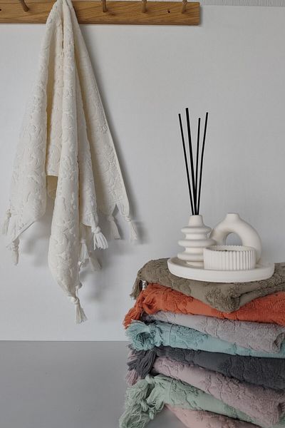Sevim Cream Colored Authentic Fringed Hand Towel - 50X90 cm - Stylish and Durable
