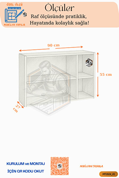 Mobilyanı Tasarla Tamamı Mdf Çok Amaçlı Açık Raflı Üst Dolap Mutfak/banyo/salon/ofis