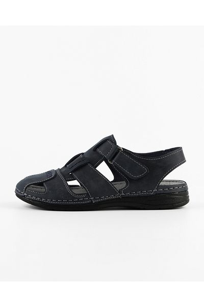DR KLOMPA Men's Nubuck Sandals - Orthopedic Sole - Dark Navy Blue - Anti-Sweat, Large Size 47-48 Size