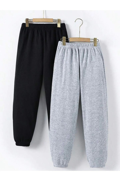 Genel Markalar Kız/Erkek Çocuk 2'li Gri Siyah Eşofman Altı