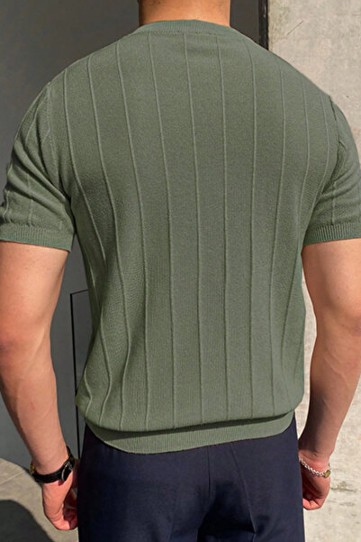 COOL TARZ Χακί ανδρικό πλεκτό μπλουζάκι με στρογγυλό γιακά