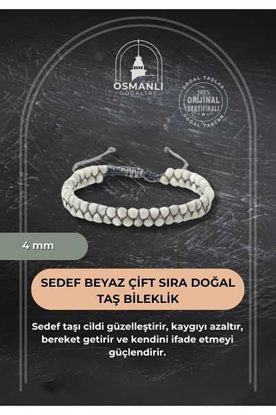 OSMANLI DOĞAL TAŞ Mother of Pearl White 4mm Double Row Natural Stone Bracelet
