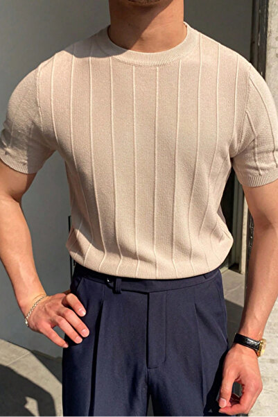 COOL TARZ Ανδρικό πλεκτό μπλουζάκι με στρογγυλό γιακά Mink