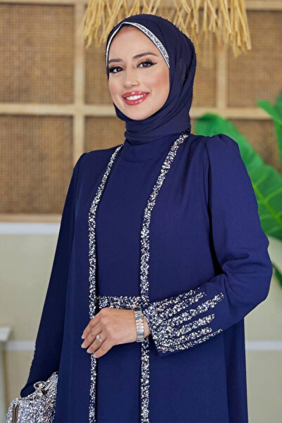 Bym Fashion Stone Processing Detailed Vest Dress Suit 3838 Navy Blue