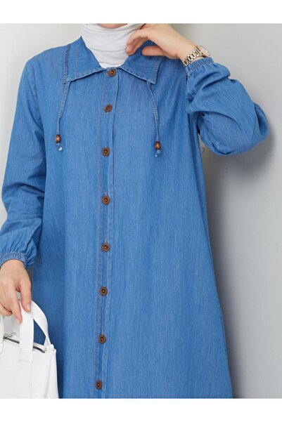 Pamuk Butik Women's Lapel Detailed Button Closure Denim Cap