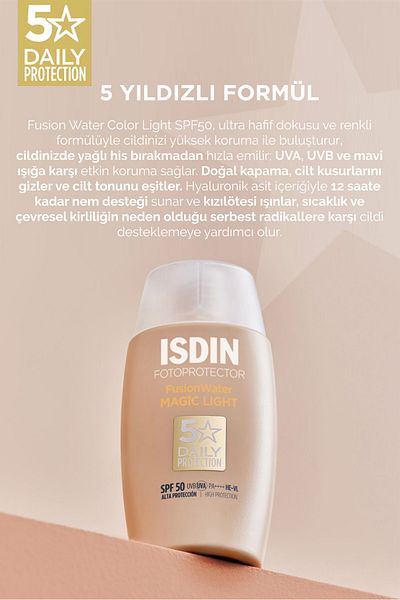 ISDIN Fotoprotector Fusion Water Color Light Spf 50 50 ml Colored Water Based Facial Sunscreen