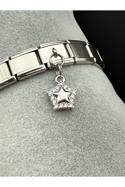 Snartun Italian Bracelet Steel Charm with Zircon Stone Star Figure (Only Charm)