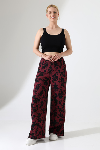 BEDUCA بنطلون بالازو من قماش ايروبين عالي الخصر منقوش بأرجل واسعة