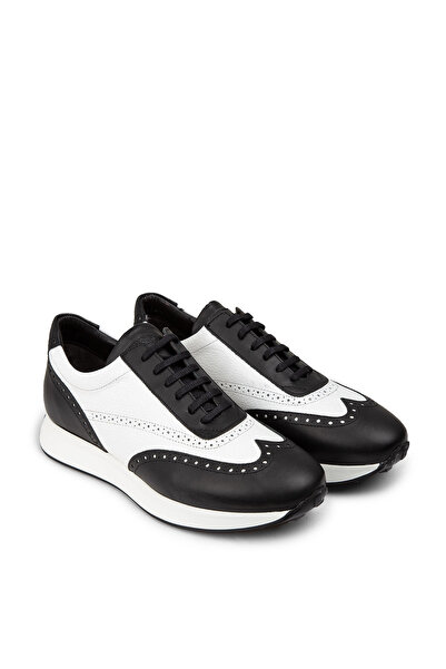 Deery Ανδρικά αθλητικά παπούτσια από γνήσιο δέρμα μαύρο λευκό