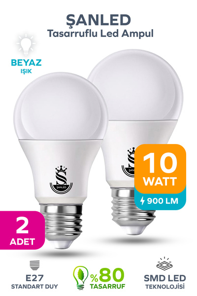 ŞANLED 10W Tasarruflu Beyaz Renk Led Ampul-1-2-4-6-10-50-100 Adettir