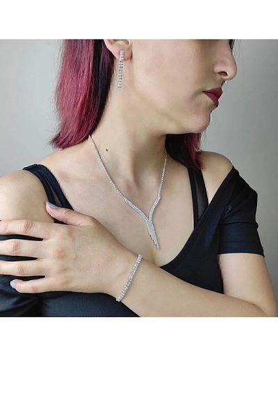 Zanora Evening Dress Set Waterway Single Ordinary to 2 Row Necklace Waterway Bracelet Earrings One Kong Silver 42 , 46 cm