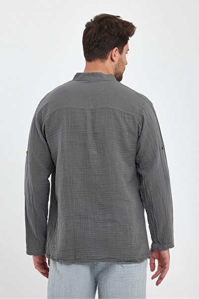 Heaven Ephesus Ανδρικό πουκάμισο - Μουσελίνα μακρυμάνικο πουκάμισο με γιακά δικαστή - 4050