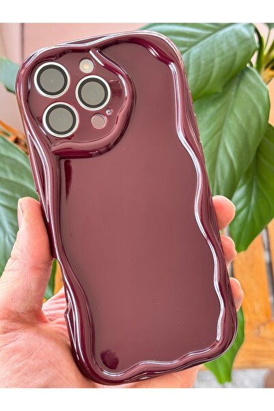 Fibaks Apple iPhone 16 Pro Max Compatible Case with Camera Protection Wave Edge Shock Absorbing Burgundy Silicone Cover