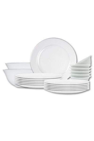 Houzi 20 Pcs Opal ware Dinner set 6 Dinner plate 6 Dessert plate 6 Bowls 2 Serving Bowl
