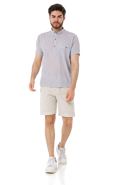 Heaven Ephesus Prevailing Collar Short Sleeve Half Placket Linen Shirt - 4600