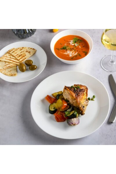 Houzi 12 Pcs Opal ware Dinner set 4 Dinner plate 4 Dessert plate 4 Bowls Dishwasher Microwave safe