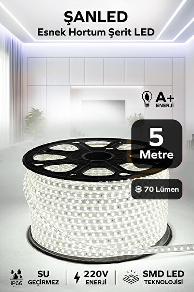 ŞANLED Hortum Esnek Şerit Led Beyaz ,mavi,günışığı,amber Rengi + 220v Fiş/2,3,4,5,10,15,20,25,50,100 Metre