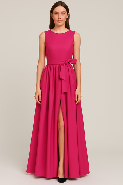MERT ERKAN Fuchsia Sleeveless Dress - Front Slit, Backless and Bow Detail