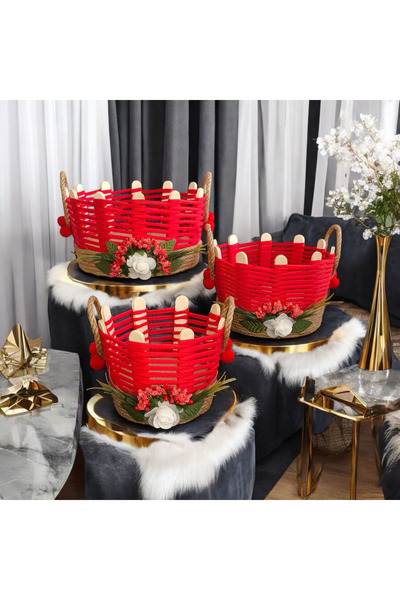 İNCİ sepette سلة حمراء مكونة من 3 قطع، منظم مكياج مصنوع يدويًا للمجوهرات، متعدد الأغراض، فاخر/ديلاكسي