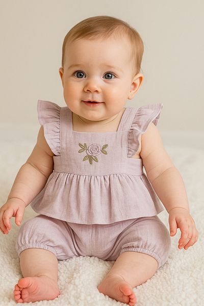 Balbadem baby kids Lilac Baby Girl Summer Ruffled Shorts Look Jumpsuit Muslin Fabric 0-3/3-6/6-9 Months