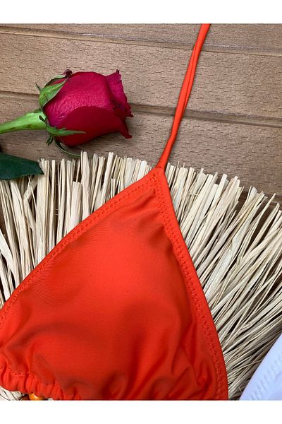 XORVİO Women's Lycra Flexible Side and Neck Tie Stylish Drawstring Triangle White Navy Blue Bikini Suit