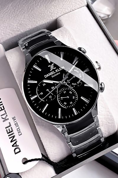 Daniel Klein Men's Wristwatch 3 Atm Special Boxed Waterproof Silver Color Steel Cord Natural Stone Bracelet