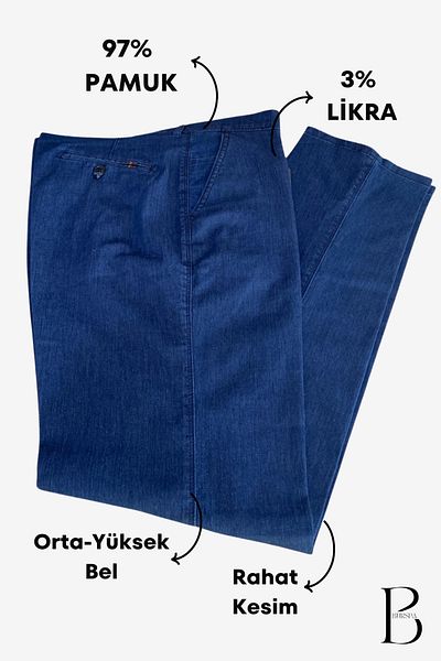 BURSPA Relaxed Cut Lycra Cotton Men's Dad Light Blue Linen Trousers