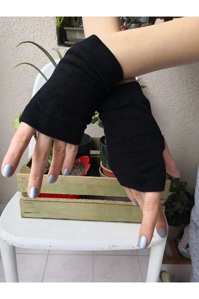 GOSSİP TEAM Black Cut Finger - Double Sleeve Gloves
