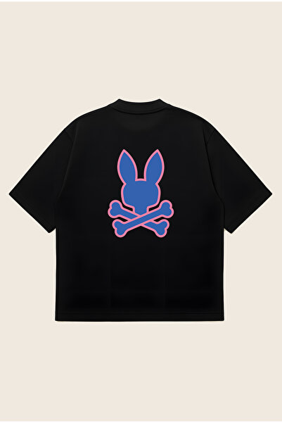 Moon Dancer تي شيرت Psycho Bunny Essential للجنسين كبير الحجم مطبوع عليه قماش...