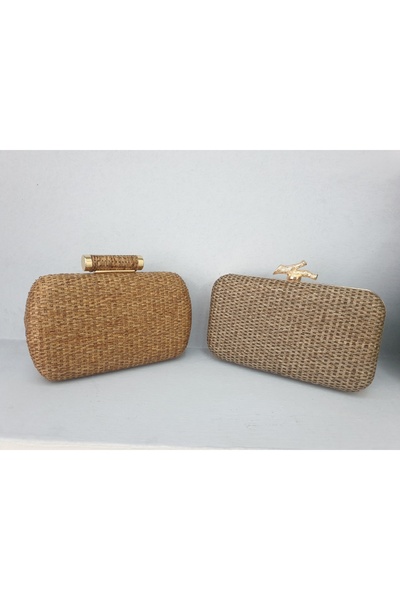 Butik Hasır Görünümlü Şık Clutch Çanta El Çantası Abiye