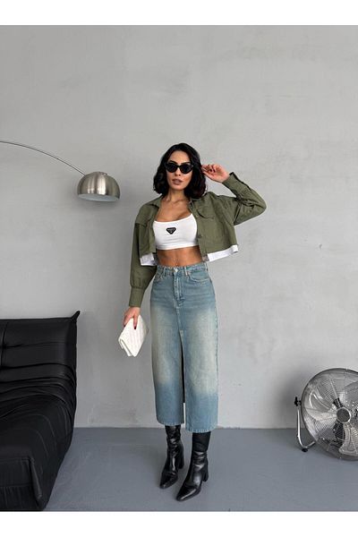 Zeo Basic FUSTA JEAN TINTĂ MAXI SLIT